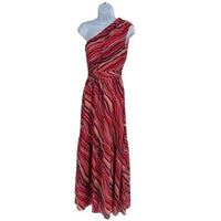 Tuckernuck NEW Pink Sunset Stripe Cadiz One Shoulder Formal Maxi Dress XS