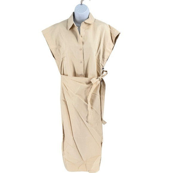 Apiece Apart NEW Catania Wrap Collared Short Sleeve Maxi Dress Ecru Ivory Size S