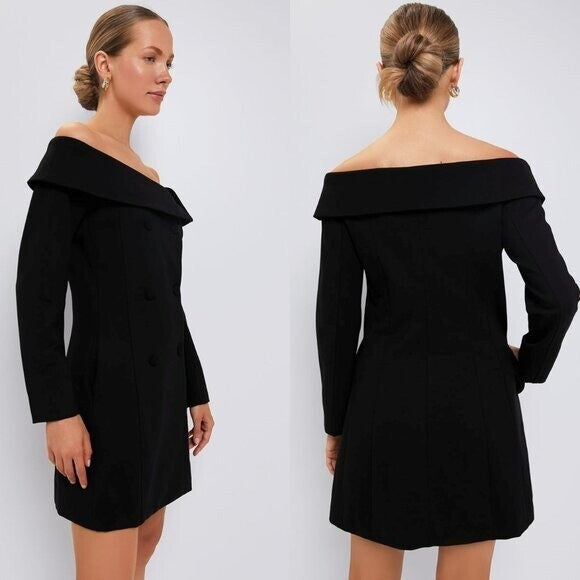 Pomander Place NEW Black Ponte Remington Off the Shoulder Blazer Dress Size 4