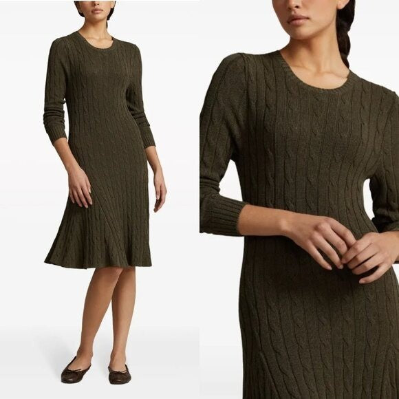 Polo Ralph Lauren NEW Green Cable Knit Long Sleeve Knee Length Casual Dress XL