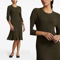 Polo Ralph Lauren NEW Green Cable Knit Long Sleeve Knee Length Casual Dress XL