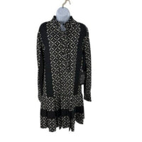 Tuckernuck NEW Black Geo Tate Tencel Long Sleeve Drop Waist Mini Dress Size XXS