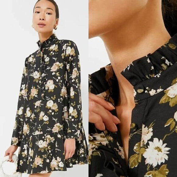 Tuckernuck NEW Midnight Garden Black Floral Drop Waist Tate Mini Dress Size XXS