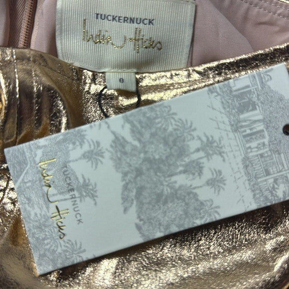 Tuckernuck x India Hicks NEW Gold Metallic London A Line Midi Skirt Size 0
