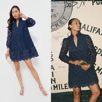Tuckernuck NEW Navy Organza Lace Formal Palmerston Long Sleeve Mini Dress XS