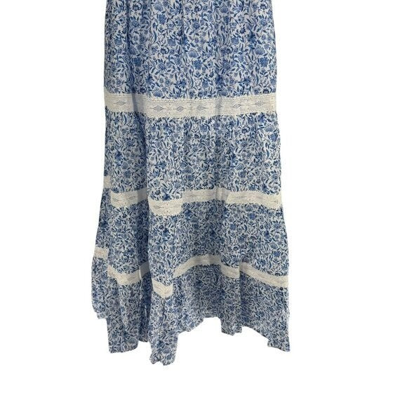 Pink City Prints NEW Celine Sky Chintz Blue Lace Floral Maxi Dress Size S