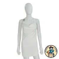 EB Denim Cowl Buckle Logo Bodycon Jersey Mini Dress in White Size M