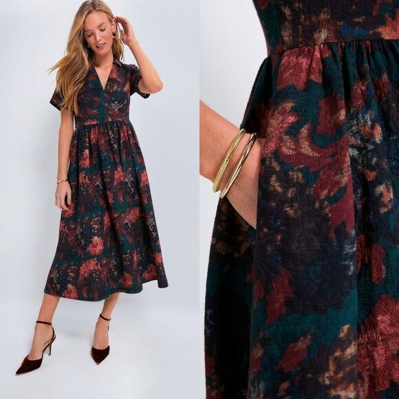 Tuckernuck NEW Persimmon Floral Jacquard Adelaide Formal Midi Dress Size XXL