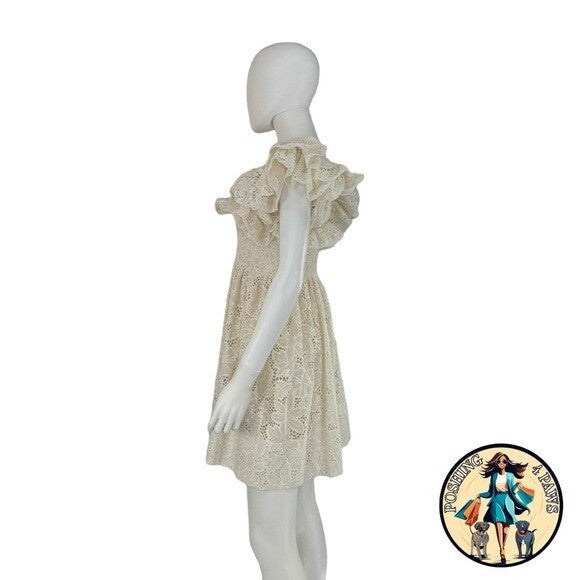 Lug Von Siga NEW Ivory Valery Eyelet Lace Square Neck Mini Dress Size 6