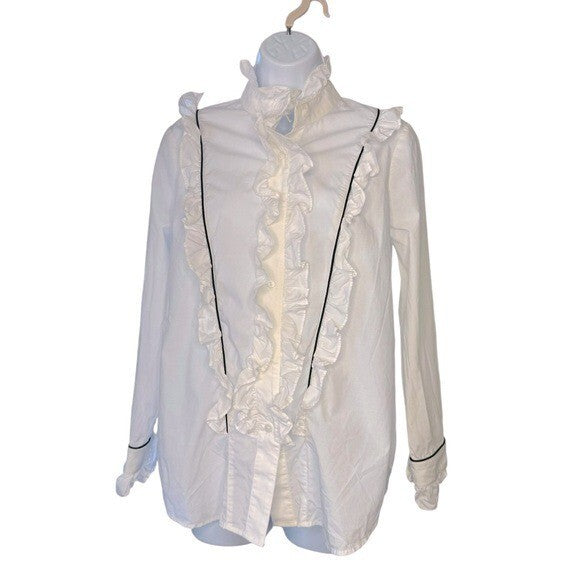 Tuckernuck NEW White Hazel Victorian Ruffle Mock Neck Button Down Blouse Size S