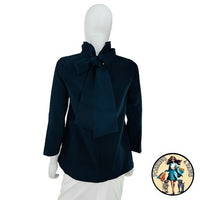 Tuckernuck NEW Navy Faye Preppy Bow Ruffle Collar 3/4 Sleeve Blouse Size XS