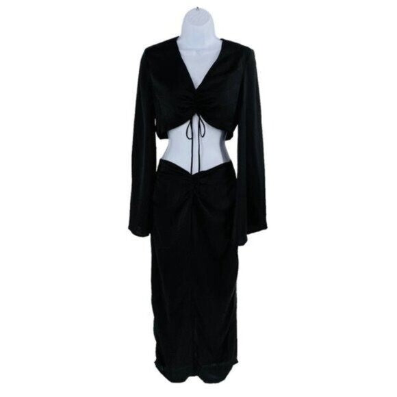 Petal & Pup NEW Sienna Satin Formal Black Midi Dress Matching Set Size M