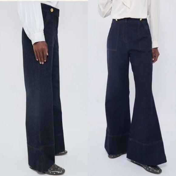 Tuckernuck x India Hicks NEW Dark Denim Palladium Wide Flare Leg Jeans Size 4