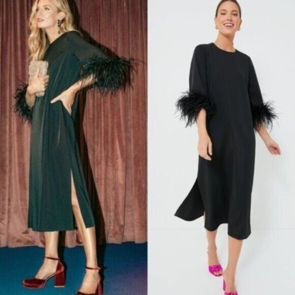 Tuckernuck NEW Black Feather Jamie Formal 3/4 Sleeve Maxi Dress Size XS
