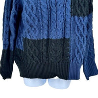 Tuckernuck NEW Navy Patchwork Cable Knit Relaxed Fit Pullover Sweater Size XL