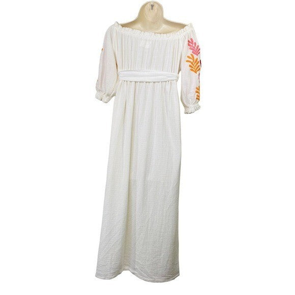 Sundress | Poly Dress in Tulum White & Mix Red Embroideries Size M/L