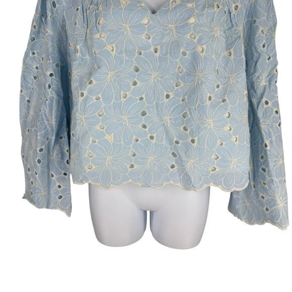 Tuckernuck NEW Airy Blue Eyelet Daniella Lace Flared sleeve Blouse Top Size XXL