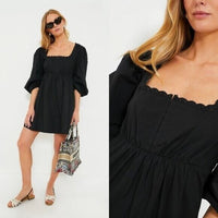 Pomander Place NEW Black Jenny Corset Puff Sleeve Cotton Mini Dress Size S