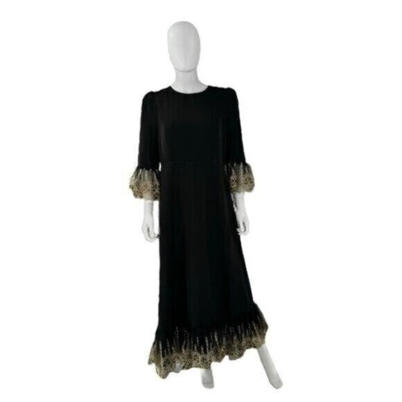 Pomander Place NEW Black Lillith Gold Lace Formal Maxi Dress Size L