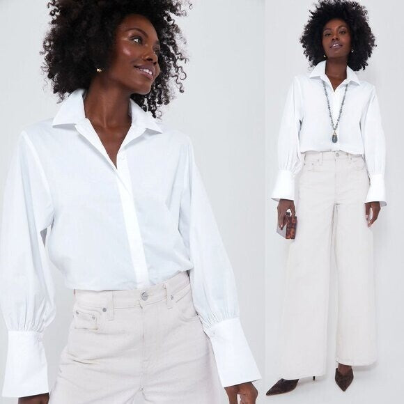 Tuckernuck x India Hicks NEW White Cotton Britwell Button Down Blouse Size M