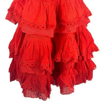 INNIKA CHOO Poinciana Red Organdy Puff Sleeve Scalloped Layer Mini Dress Size S