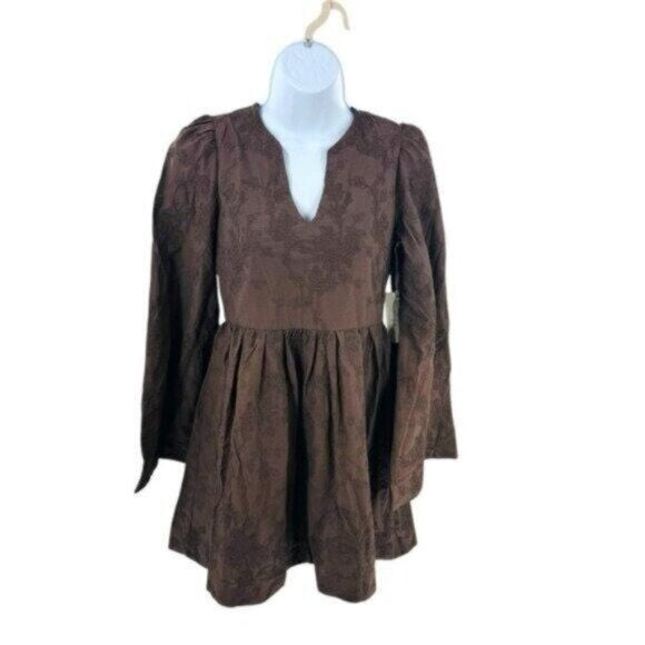 Hyacinth House | NEW Brown Becca V-Neckline Bell-Sleeved Mini Dress Size XL