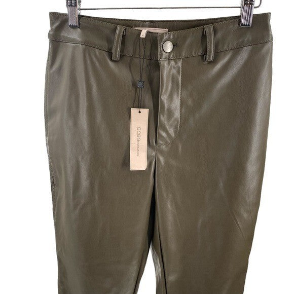 BCBGeneration | NEW Straight Cut Cropped Vegan Leather Pant in Olive Size XS