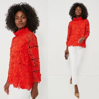 Tuckernuck | NEW Red Guipure Classy Lace Faye Bow Preppy Blouse Size XL