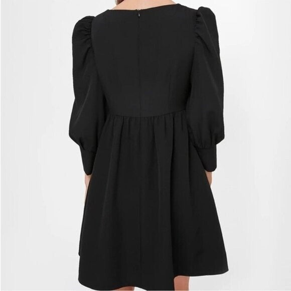 Pomander Place NEW Black Andie Puff Long Sleeve Square Neck Mini Dress Size XS