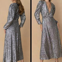 BORGO DE NOR NEW Bernadette Sequin Crepe Formal Long Sleeve Maxi Dress Size XS