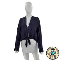 The Sei 100% Silk Long Sleeve Tie Satin Front Blouse in Fig Purple Size 10