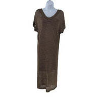 Tuckernuck Bronze Metallic Knit Mesh V Neck Short Sleeve Midi Dress Size L