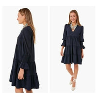 Pomander Place NEW Kenzo Crepe Relaxed Fit Tiered Mini Dress in Navy Size S