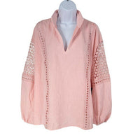 Tuckernuck | NEW Pink Salt Eyelet Jane Long Blouson Sleeve Blouse Size XXL