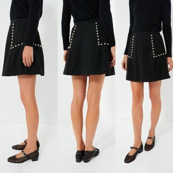 Tuckernuck NEW Gold Stud Mod Black A Line Equestrian Preppy Mini Skirt Size XS