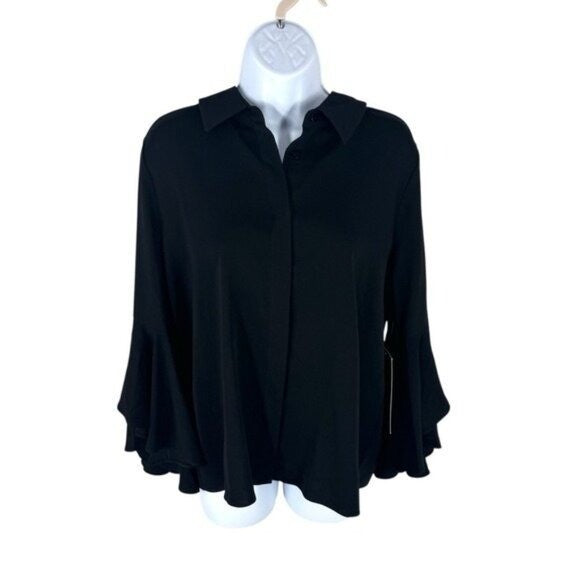 Tuckernuck NEW Black Norah Bell Sleeve Collared Button Down Blouse Top Size XXXL
