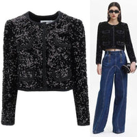 Self-Portrait NEW Black Sequin Cropped Evening Cocktail Party Jacket Size 0 XS