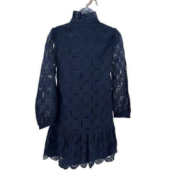 Tuckernuck NEW Navy Organza Lace Formal Palmerston Long Sleeve Mini Dress XS