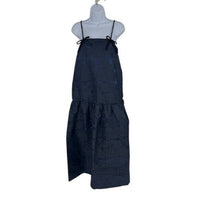 GANNI NEW Navy Blue Botanical Jacquard Formal Bow Strap Midi Dress Size 8