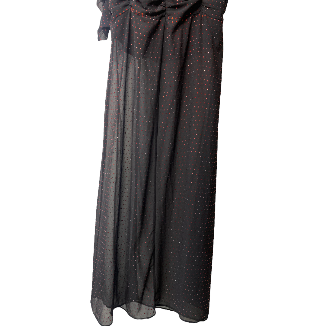 NEW DUNDAS X REVOLVE Stardust Rhinestone Black Semi Sheer Maxi Dress Size S