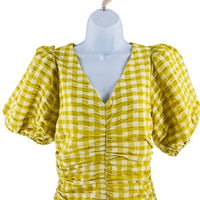 Petal and Pup NEW Tenice V Neck Gingham Puff Sleeve Mini Dress Green Size XS