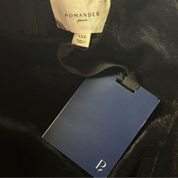 NEW Pomander Place Black Velvet Lillith Embroidered Lace Maxi Dress Size XXS