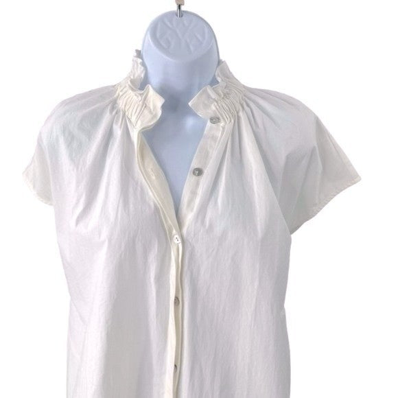 Pomander Place | NEW White Rae Ruffle Collar Short Sleeve Blouse Size S