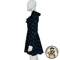 Hyacinth House NEW Navy Floral Ruffle Neck Norah Long Sleeve Mini Dress XS