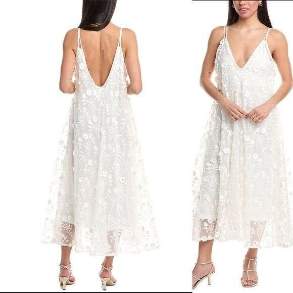 AGUA BY AGUA BENDITA Hierbaluisa Diente De Leon Anecer Emroidered Midi Dress XS