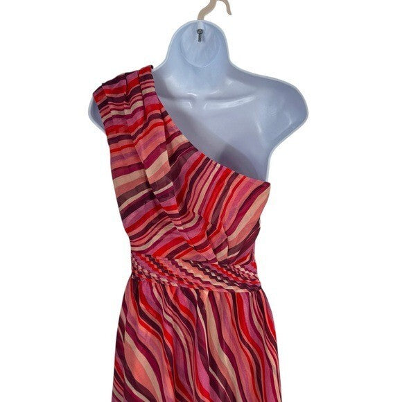 Tuckernuck NEW Pink Sunset Stripe Cadiz One Shoulder Formal Maxi Dress XS