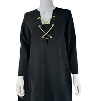 Tuckernuck NEW Black Gold Tie Front Long Sleeve Brigitte Mini Dress Size Medium