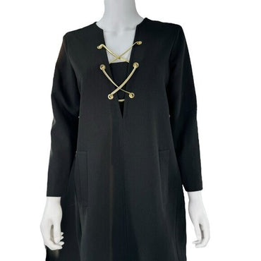 Tuckernuck NEW Black Gold Tie Front Long Sleeve Brigitte Mini Dress Size Medium