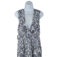 Hyacinth House NEW Navy Scroll Print Toula V Neck Sleeveless Maxi Dress Size L