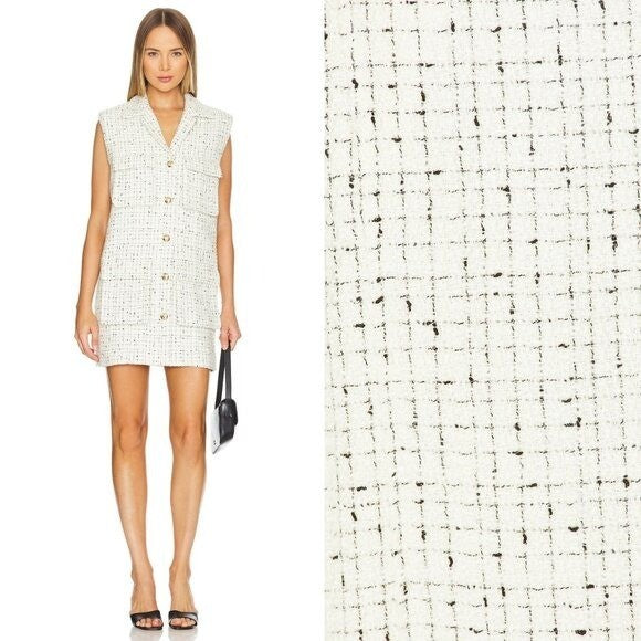 Anine Bing NEW Aiden Ivory Tweed Sleeveless Retro Classic Mini Dress Size XS
